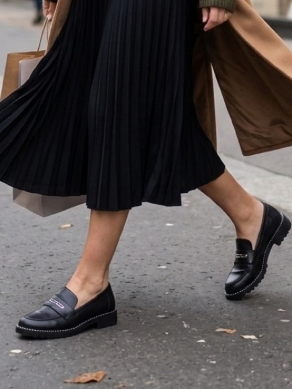 BCBGeneration Black Leather Stud-Trim Penny Loafers